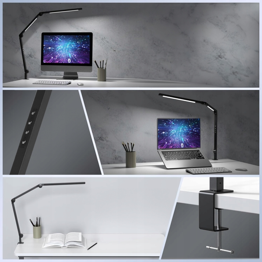 LED-dimbare, aanraakgevoelige, flexibele bureaulamp met klem LED/12W/230V 3000/4000/6000K zwart