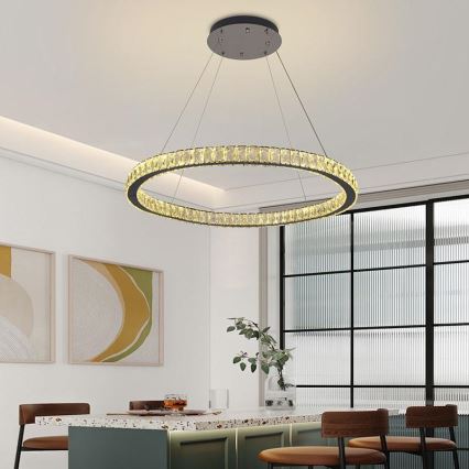 LED dimbare kristallen hanglamp aan kabel LED/100W/230V 3000-6500K zilver + afstandsbediening