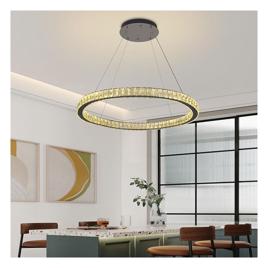 LED dimbare kristallen hanglamp aan kabel LED/100W/230V 3000-6500K zilver + afstandsbediening