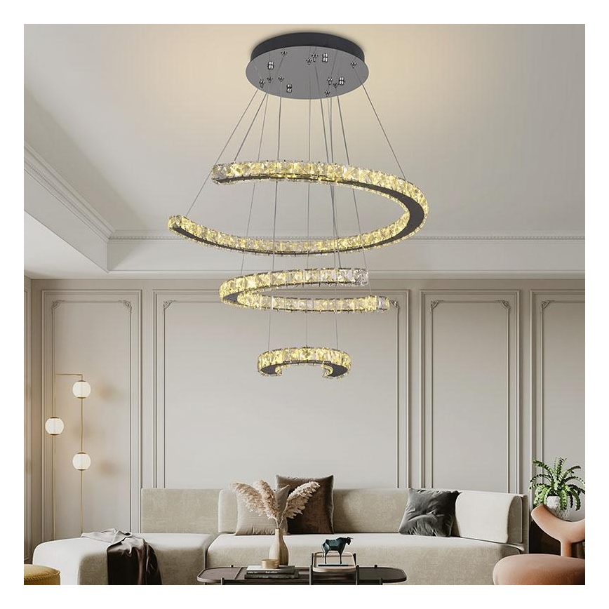 LED dimbare kristallen hanglamp aan kabel LED/100W/230V 3000-6500K zilver + afstandsbediening