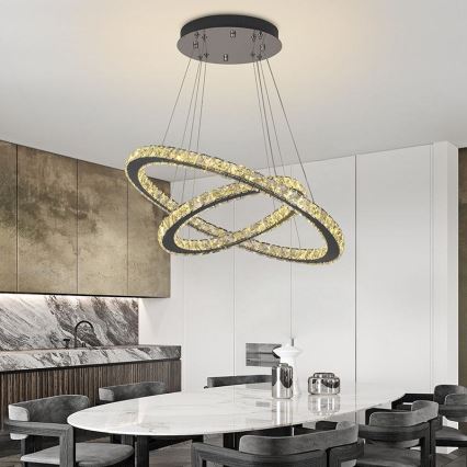 LED dimbare kristallen hanglamp aan kabel LED/115W/230V 3000-6500K zilver + afstandsbediening
