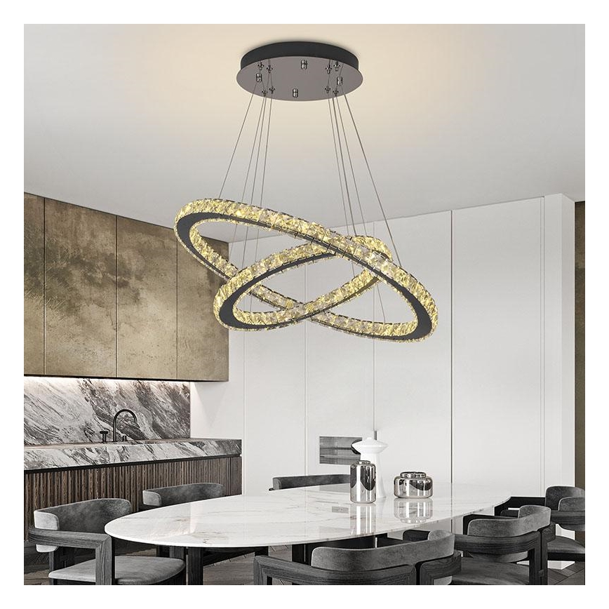 LED dimbare kristallen hanglamp aan kabel LED/115W/230V 3000-6500K zilver + afstandsbediening