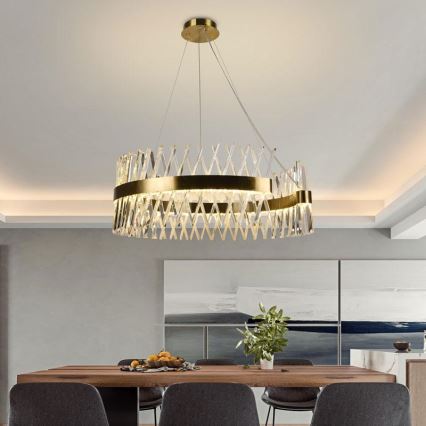 LED dimbare kristallen hanglamp aan kabel LED/175W/230V 3000-6500K goud + afstandsbediening