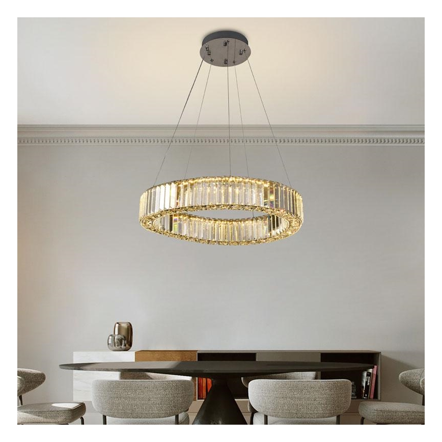 LED dimbare kristallen hanglamp aan kabel LED/40W/230V 3000-6500K glanzend chroom + afstandsbediening
