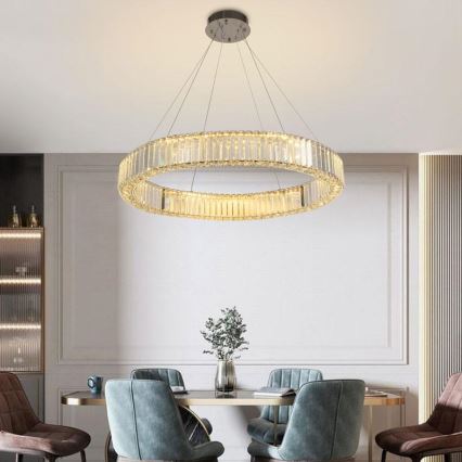 LED dimbare kristallen hanglamp aan kabel LED/50W/230V 3000-6500K glanzend chroom + afstandsbediening