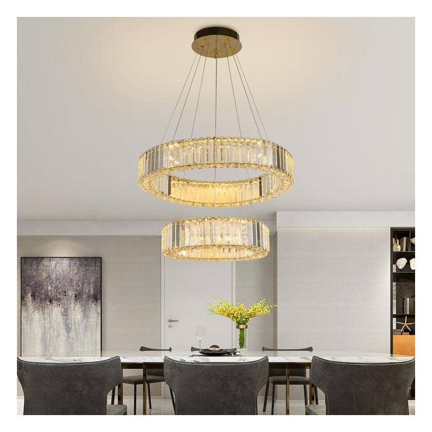LED dimbare kristallen hanglamp aan kabel LED/65W/230V 3000-6500K chroom/goud + afstandsbediening