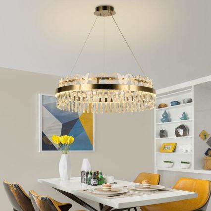 LED dimbare kristallen hanglamp aan kabel LED/80W/230V 3000-6500K goud + afstandsbediening