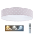 LED Dimbare Kinderplafondlamp SMART GALAXY KIDS LED/24W/230V 3000-6500K sterretjes roze/wit + afstandsbediening