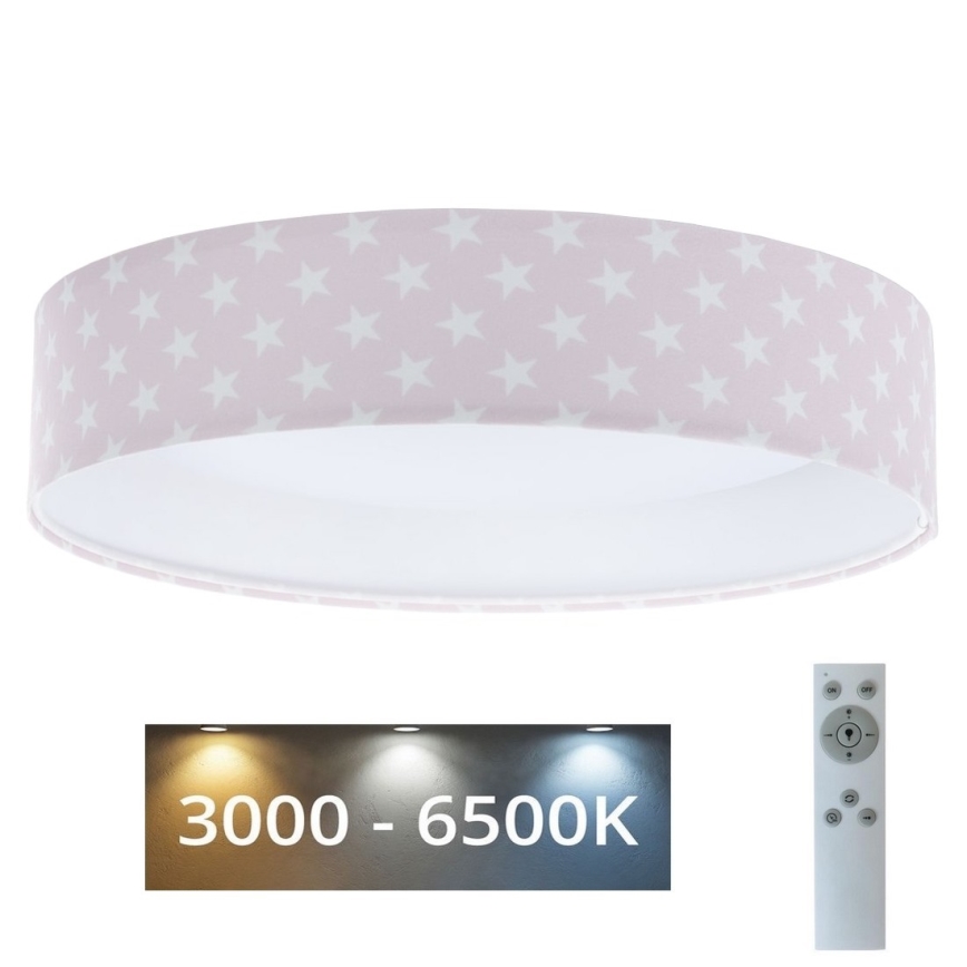 LED Dimbare Kinderplafondlamp SMART GALAXY KIDS LED/24W/230V 3000-6500K sterretjes roze/wit + afstandsbediening