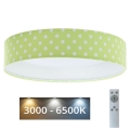 LED Dimbare Kinderplafondlamp SMART GALAXY KIDS LED/24W/230V 3000-6500K stippen groen/wit + afstandsbediening