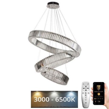 LED Dimbare kristallen hanglamp aan een snoer LED/115W/230V 3000-6500K glanzend chroom + afstandsbediening