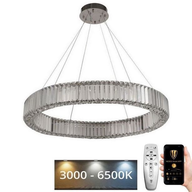 LED Dimbare kristallen hanglamp aan een snoer LED/50W/230V 3000-6500K glanzend chroom + afstandsbediening