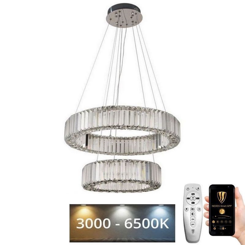 LED Dimbare kristallen hanglamp aan een snoer LED/65W/230V 3000-6500K glanzend chroom + afstandsbediening