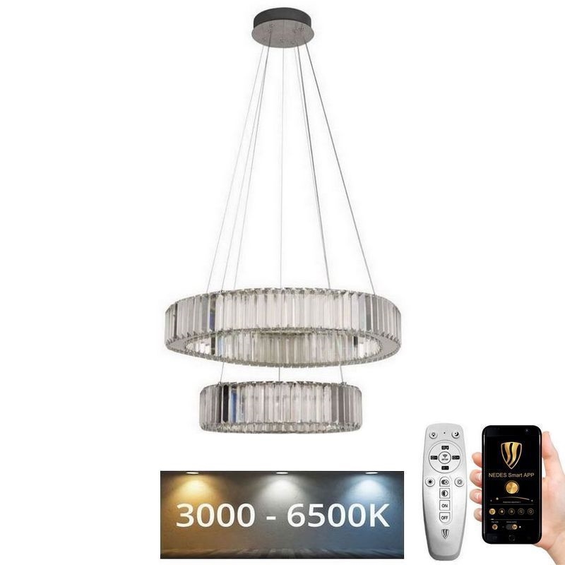LED Dimbare kristallen hanglamp aan een snoer LED/65W/230V 3000-6500K glanzend chroom + afstandsbediening