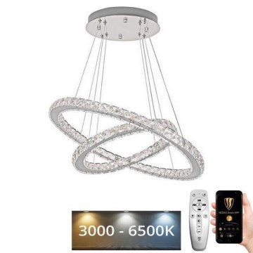 LED dimbare kristallen hanglamp aan kabel LED/115W/230V 3000-6500K zilver + afstandsbediening