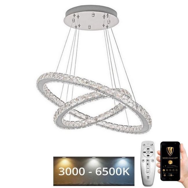LED dimbare kristallen hanglamp aan kabel LED/115W/230V 3000-6500K zilver + afstandsbediening