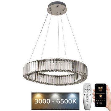 LED dimbare kristallen hanglamp aan kabel LED/40W/230V 3000-6500K glanzend chroom + afstandsbediening