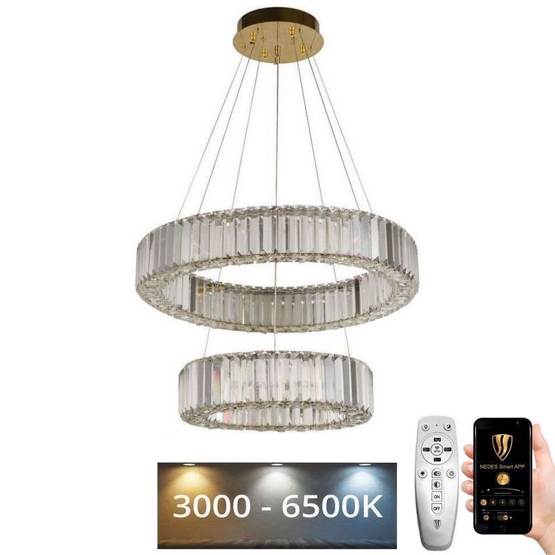 LED dimbare kristallen hanglamp aan kabel LED/65W/230V 3000-6500K chroom/goud + afstandsbediening