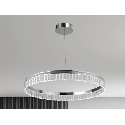 LED dimbare kristallen kroonluchter aan staalkabel THALIA LED/55W/230V 3000-6000K Ø 80 cm + afstandsbediening