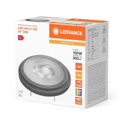LED dimbare lamp AR111 G53/13,5W/12V 2700K 24° CRI 97 - Ledvance