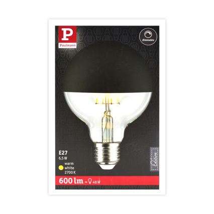 LED dimbare lamp met spiegelbol GLOBE G95 E27/6,5W/230V 2700K zwart - Paulmann 28676