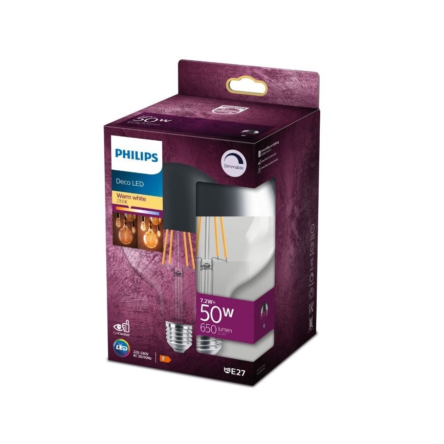 LED dimbare lamp met spiegelbol DECO Philips G125 E27/7,2W/230V 2700K
