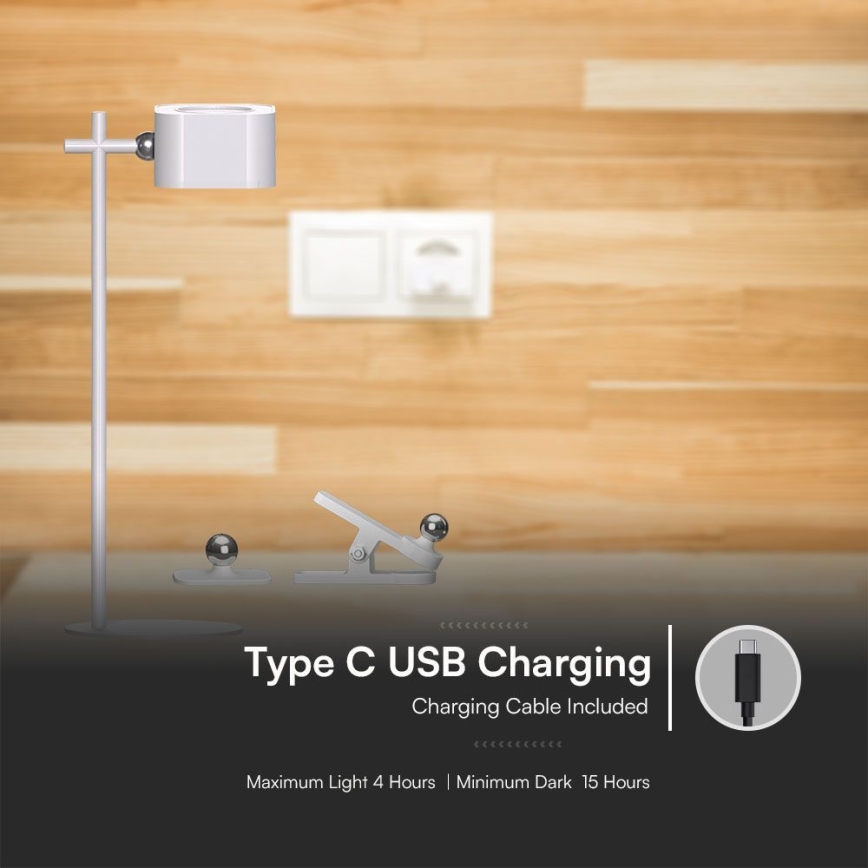 LED Dimbare magnetische oplaadbare bureaulamp 4-in-1 LED/3W/5V 3000-6000K 1800 mAh wit