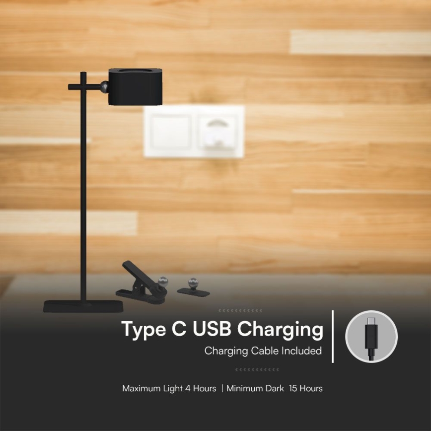 LED Dimbare magnetische oplaadbare bureaulamp 4-in-1 LED/3W/5V 3000-6000K 1800 mAh zwart