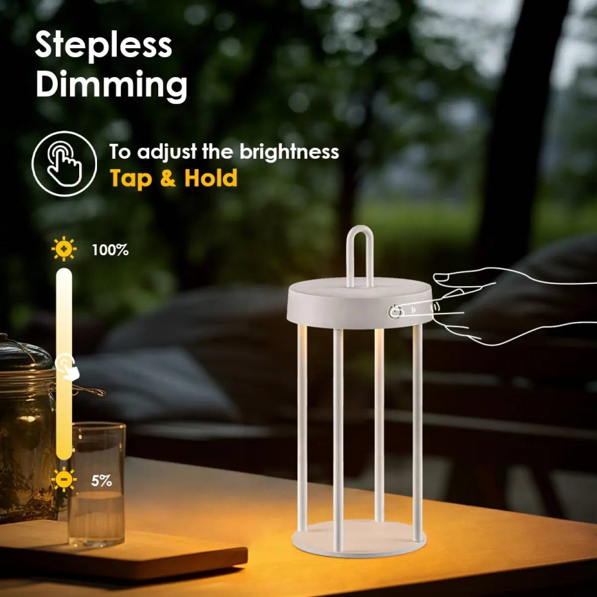Dimbare oplaadbare tafellamp met aanraakbediening voor buiten GENTLE LED/1,5W/3,7V 3000 mAh IP44 wit