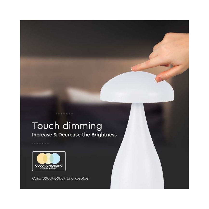 LED Dimbare oplaadbare touch tafellamp LED/1W/5V 3000-6000K 1800 mAh wit