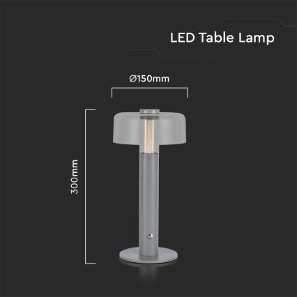 LED Dimbare oplaadbare touch tafellamp LED/1W/5V 3000K 1800 mAh grijs