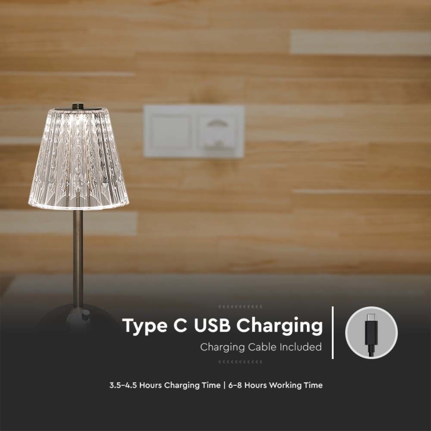 LED Dimbare oplaadbare touch tafellamp LED/2,4W/5V 3000-6000K 1800 mAh glanzend chroom