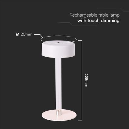 LED Dimbare oplaadbare touch tafellamp LED/3W/5V 3000-6000K 2400 mAh wit