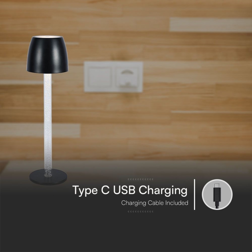 LED Dimbare oplaadbare touch tafellamp LED/3W/5V 3000K 1800 mAh zwart