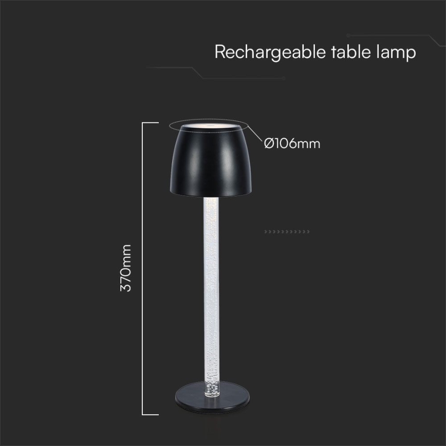 LED Dimbare oplaadbare touch tafellamp LED/3W/5V 3000K 1800 mAh zwart