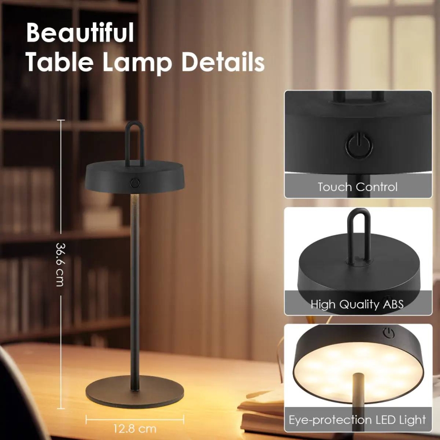 LED Dimbare buiten oplaadbare tafellamp met aanraakbediening SHINE LED/1,5W/3,7V 3000 mAh IP44 zwart