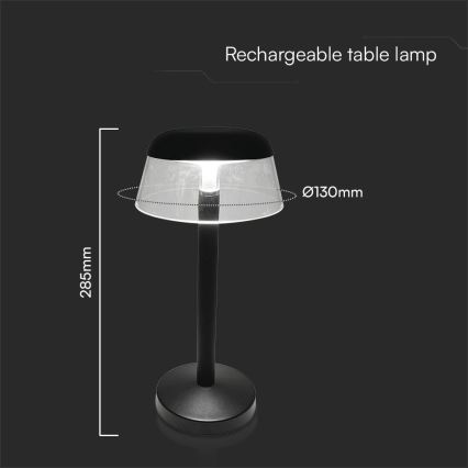 LED Dimbare oplaadbare touch tafellamp LED/3W/5V 3000-6000K 1800 mAh zwart