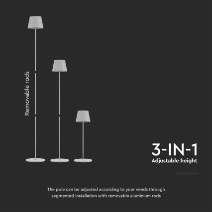 LED Dimbare oplaadbare vloerlamp 3in1 LED/4W/5V 4400 mAh 3000K IP54 wit