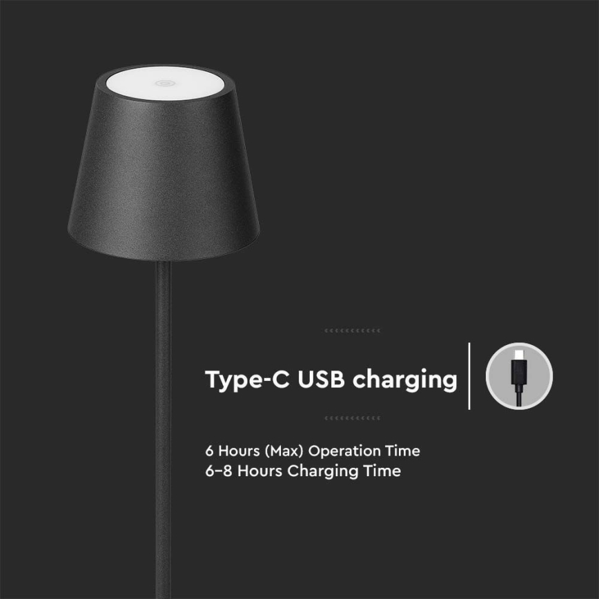 LED Dimbare oplaadbare vloerlamp 3in1 LED/4W/5V 4400 mAh 3000K IP54 zwart