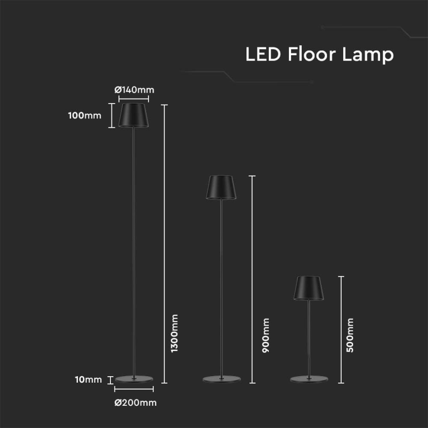 LED Dimbare oplaadbare vloerlamp 3in1 LED/4W/5V 4400 mAh 3000K IP54 zwart