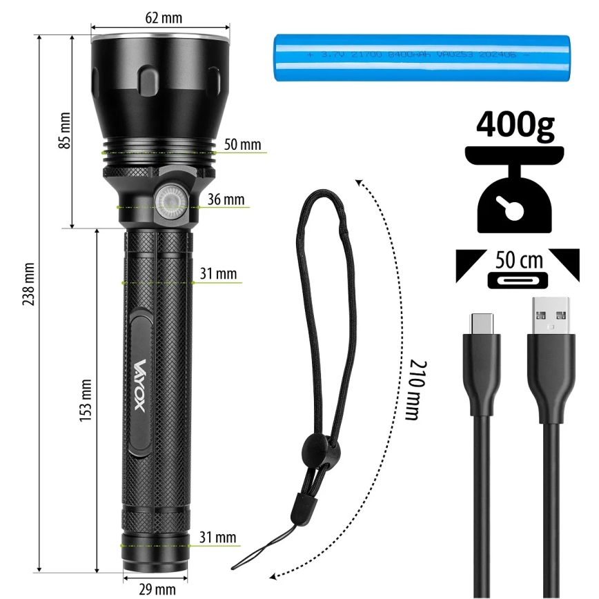 LED Dimbare Oplaadbare Zaklamp LED/20W/5V IPX5 1570 lm 8400 mAh