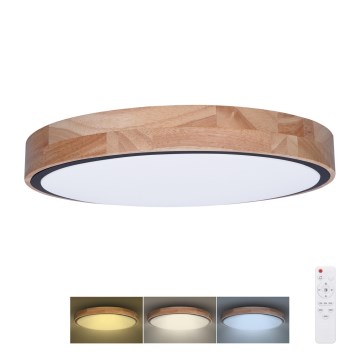 LED-dimbare plafondlamp IRON OAK LED/48W/230V 3000-6500K eiken Ø 40 cm + afstandsbediening