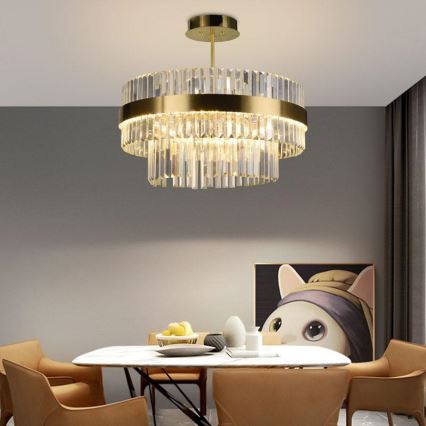 LED dimbare kristallen hanglamp aan stang LED/80W/230V 3000-6500K goud + afstandsbediening