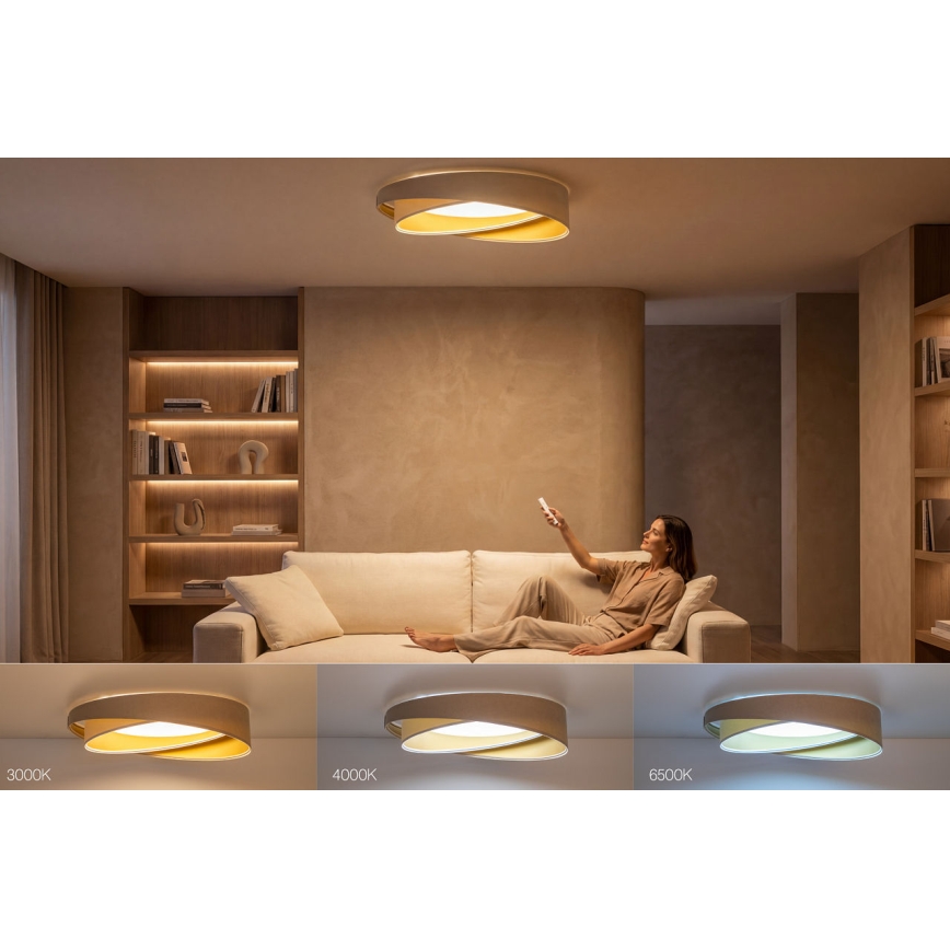LED dimbare plafondlamp SMART GALAXY MODERN LED/24W/230V 3000-6500K Ø 55 cm beige/wit/goud + afstandsbediening
