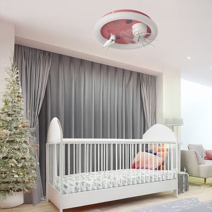 LED-dimbare plafondlamp met ventilator voor kinderen, LED/48W/230V, 3000/4000/6000K, Ø 50 cm, roze + afstandsbediening