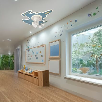 Dimbare LED-plafondlamp voor kinderen met ventilator LED/63W/230V 3000/4000/6000K blauw + afstandsbediening