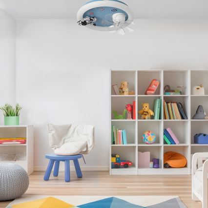 LED dimbare plafondlamp voor kinderkamer met ventilator LED/48W/230V 3000/4000/6000K blauw + afstandsbediening