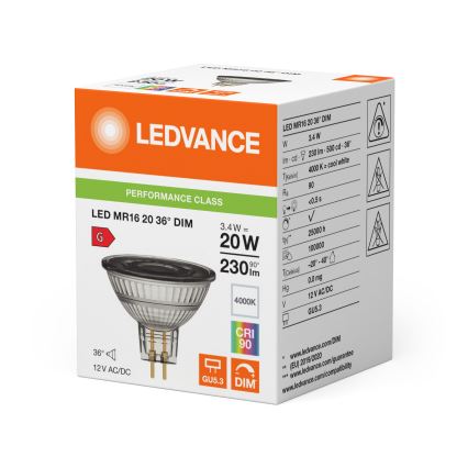 Dimbare LED-reflectorlamp MR16 GU5,3/3,4W/12V 4000K 36° CRI 90 - Ledvance
