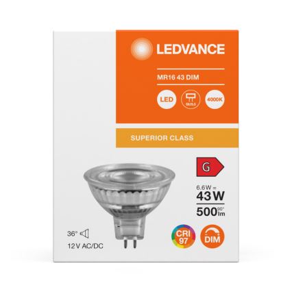 Dimbare LED-reflectorlamp MR16 GU5,3/6,6W/12V 4000K 36° CRI 97 - Ledvance