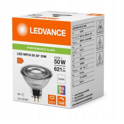 LED dimbare reflectorlamp MR16 GU5,3/6,8W/12V 4000K 36° CRI 90 - Ledvance